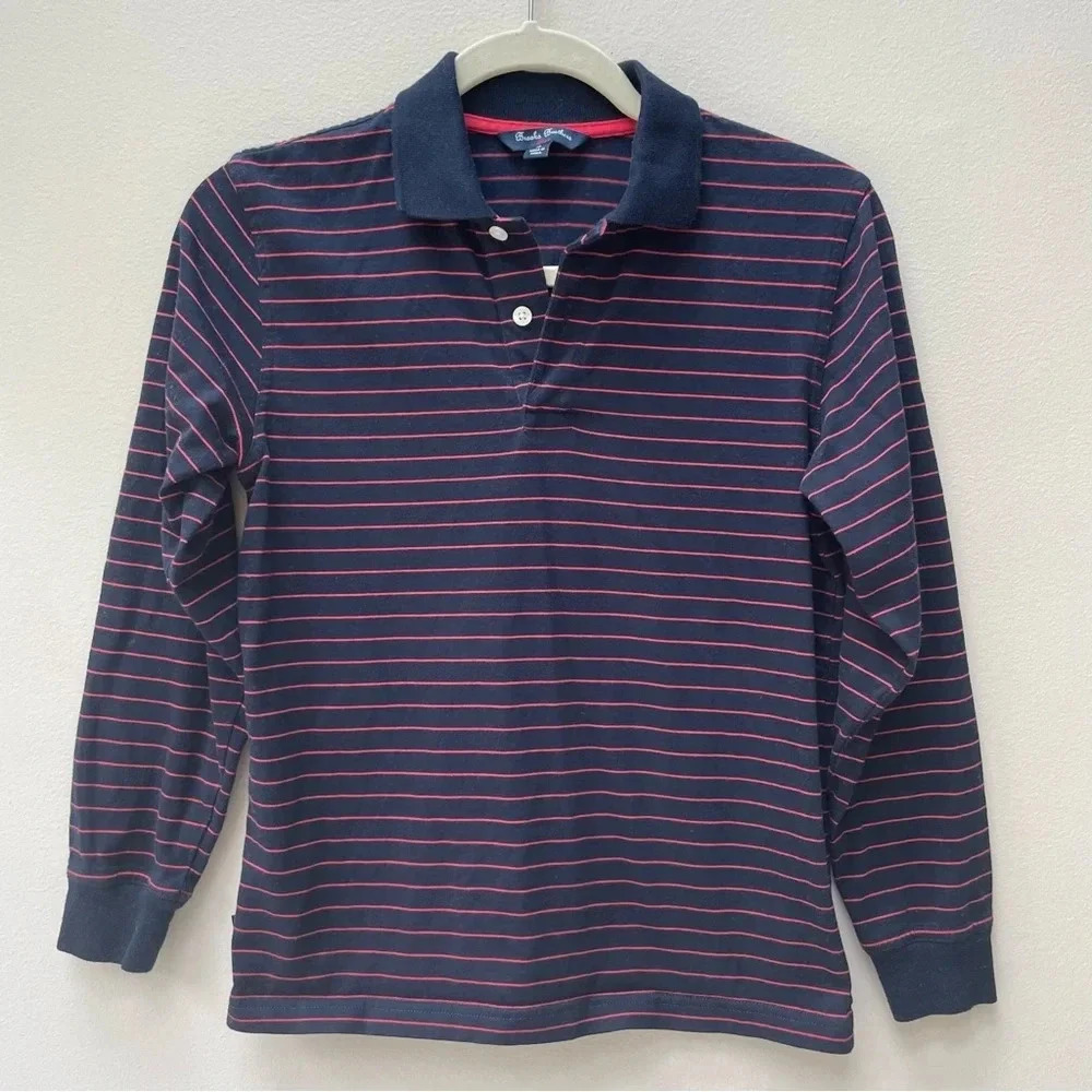 Brooks Brothers Kid’s Striped Long Sleeve Navy & Red Polo 100% Cotton Size M